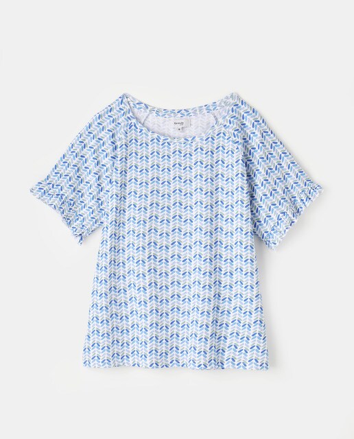 Camiseta de mujer estampada con volante