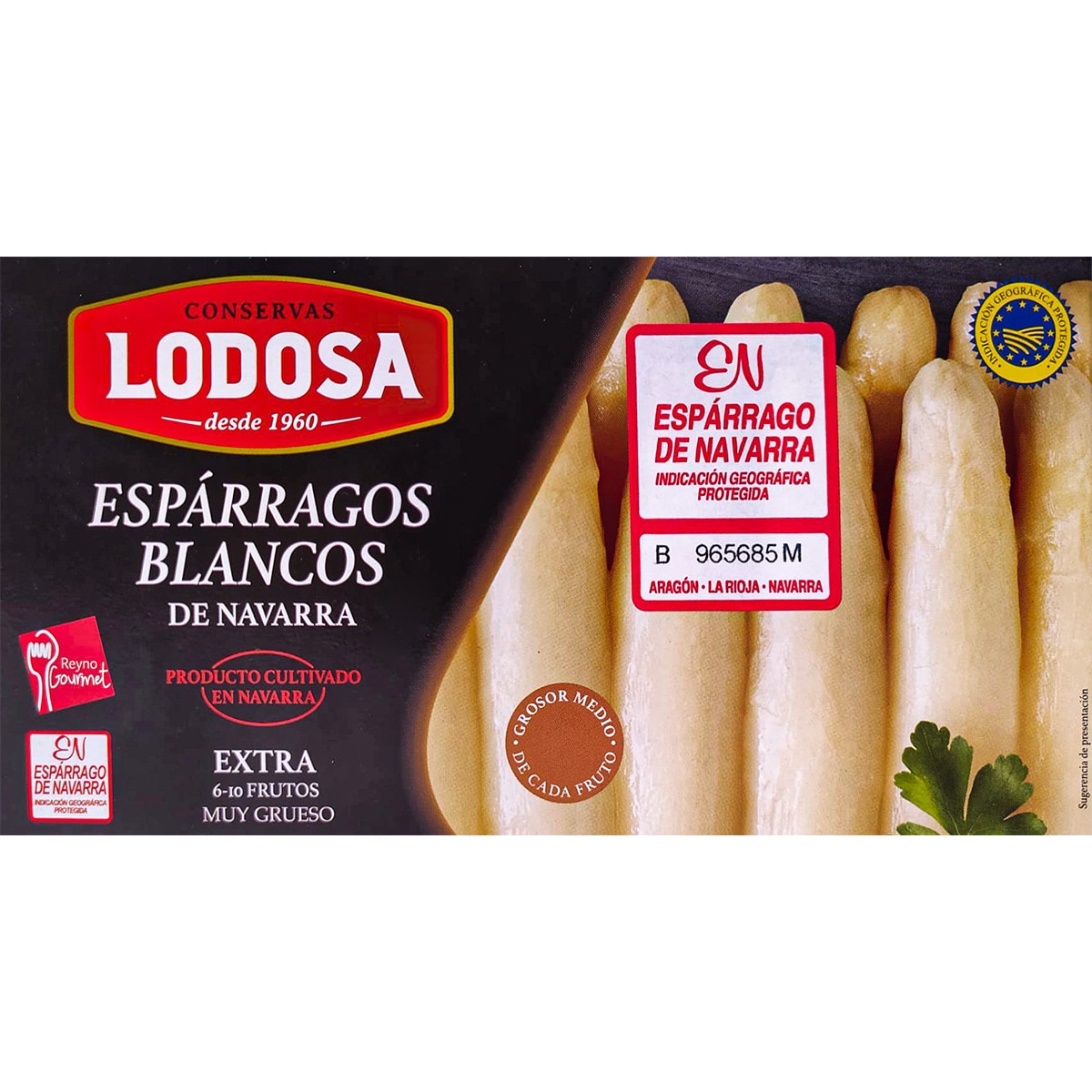 espárragos blancos extra IGP de Navarra muy gruesos 6-10 piezas lata 250 g neto escurrido