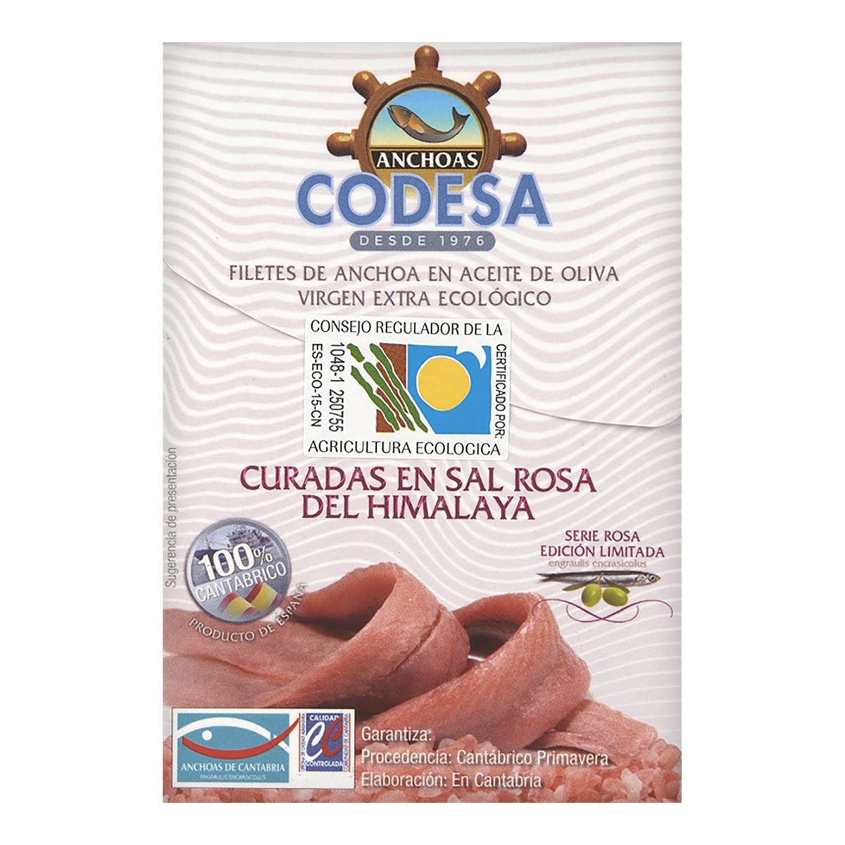 Filetes de anchoa en aceite de oliva virgen extra ecológico curadas en sal rosa del Himalaya Codesa 1