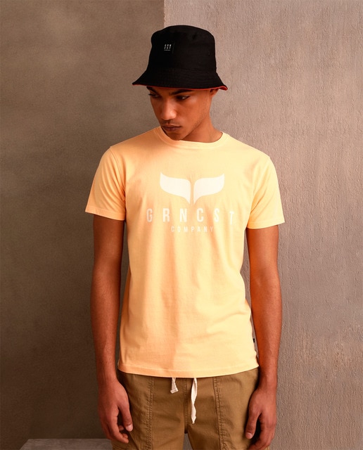 Camiseta de hombre naranja flúor de mang