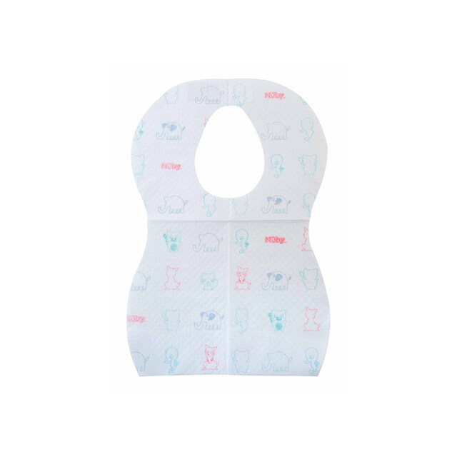 Imagen 0 de Pack 10 Baberos desechables Nuby Animales 4 capas con bolsillo blanco