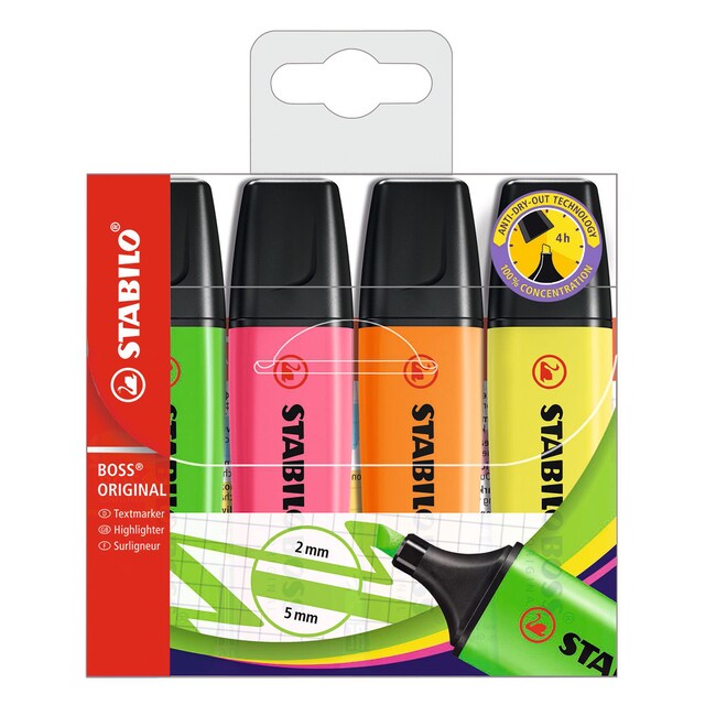 Imagen 0 de Estuche de 4 Marcadores Fluorescentes BOSS ORIGINAL STABILO Multicolor