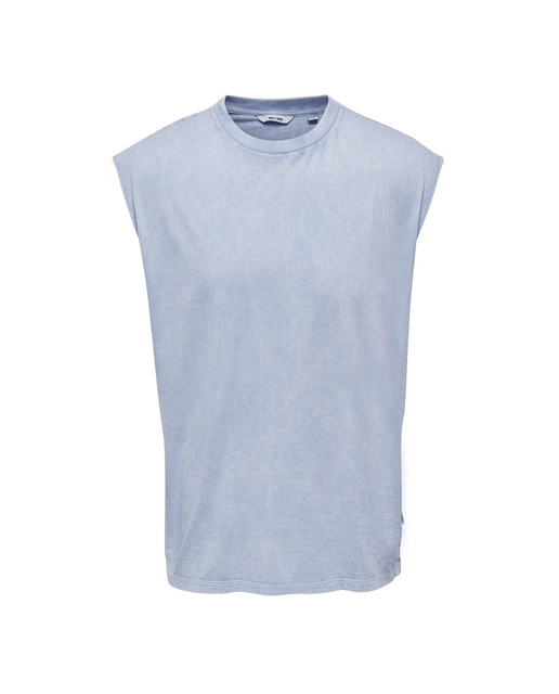 Camiseta de hombre azul claro lavado sin