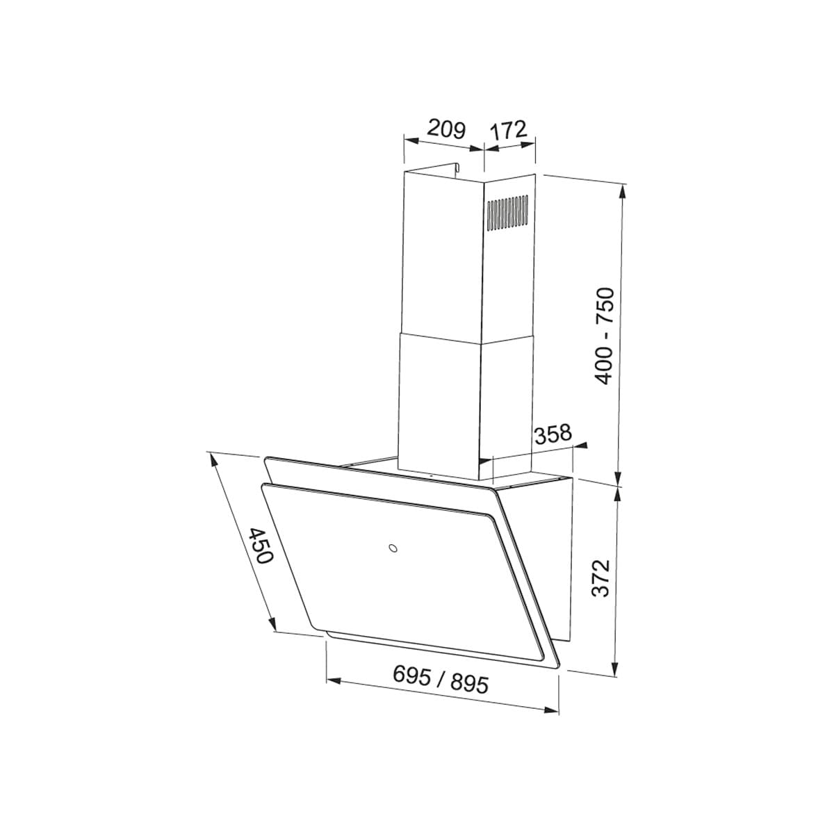 Campana decorativa Mepamsa aspiración perimetral e inferior - Luna Plus cristal negro 70 Cristal negro-2