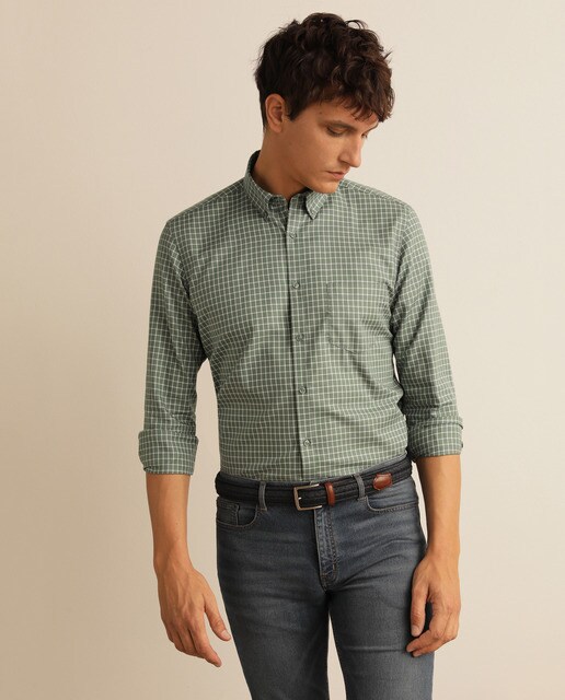 camisa de cuadros verde hombre