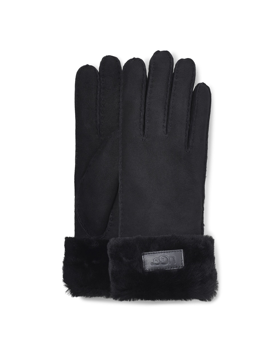 Luvas em pele pretas com pormenor de pêlo Preto-2