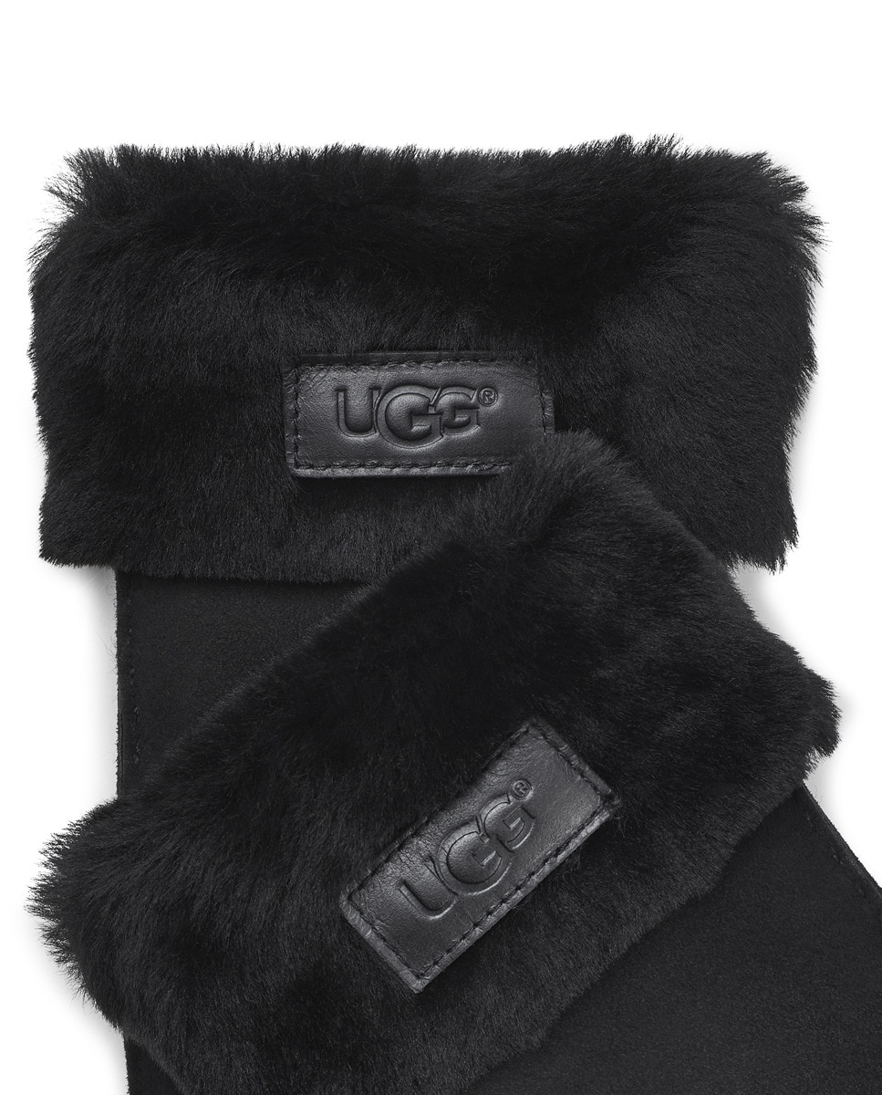 Luvas em pele pretas com pormenor de pêlo Preto-3