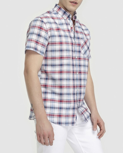 Imagen 0 de Camisa de lino de hombre Studio Classics slim de cuadros bicolor