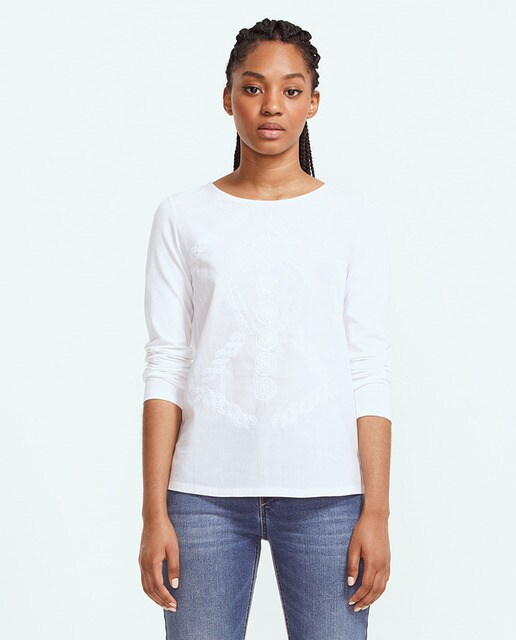 Camiseta Romántica De Mujer Bordada 100 Algodón Sfera El Corte Inglés