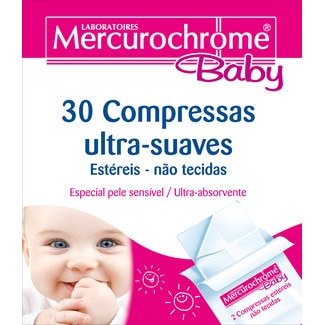 Compressas Ultra Suaves Especial Pele Sensível embalagem 30 unidades - Mercurochrome Baby