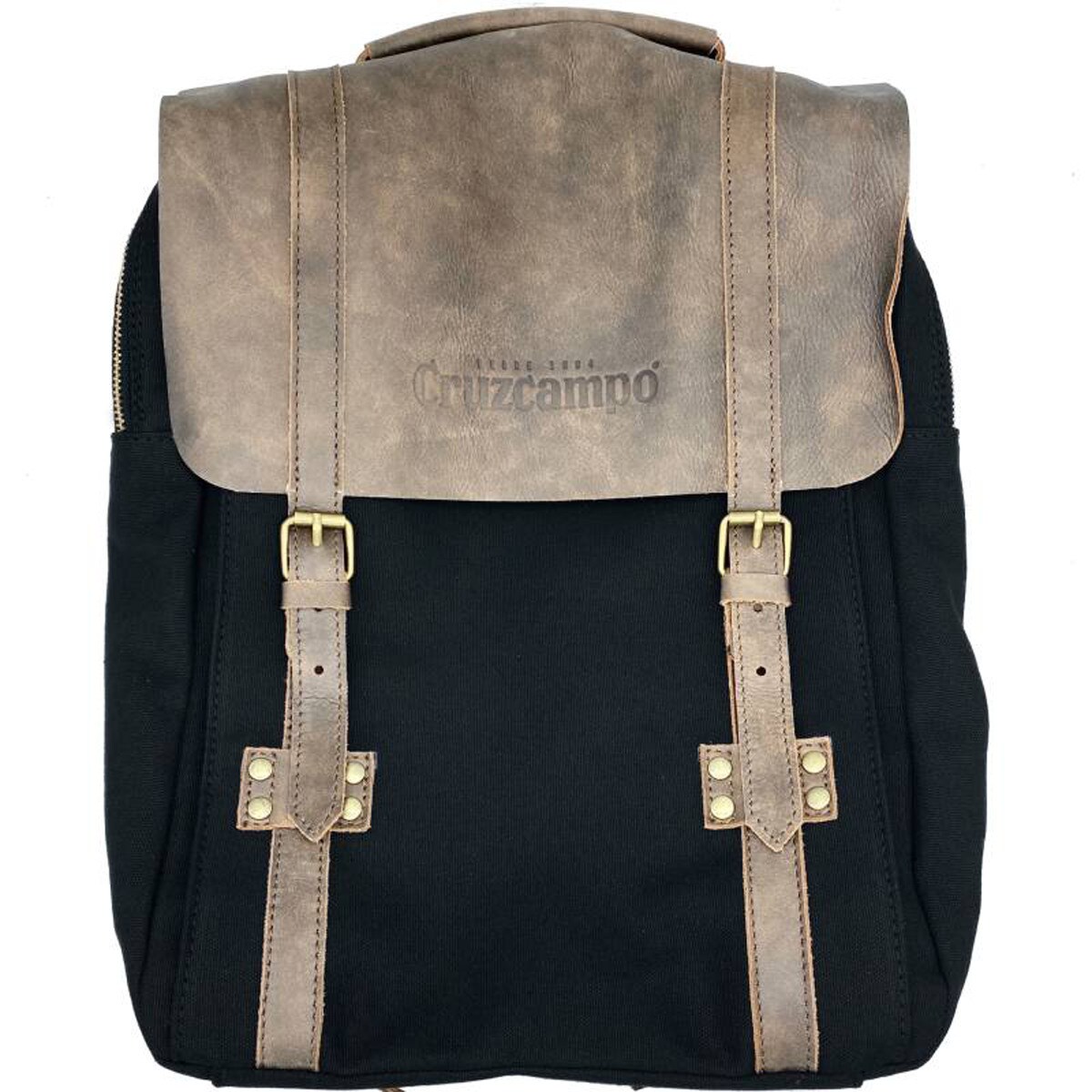 Cruzcampo - Mochila Lona Y Piel Negra Y Marron
