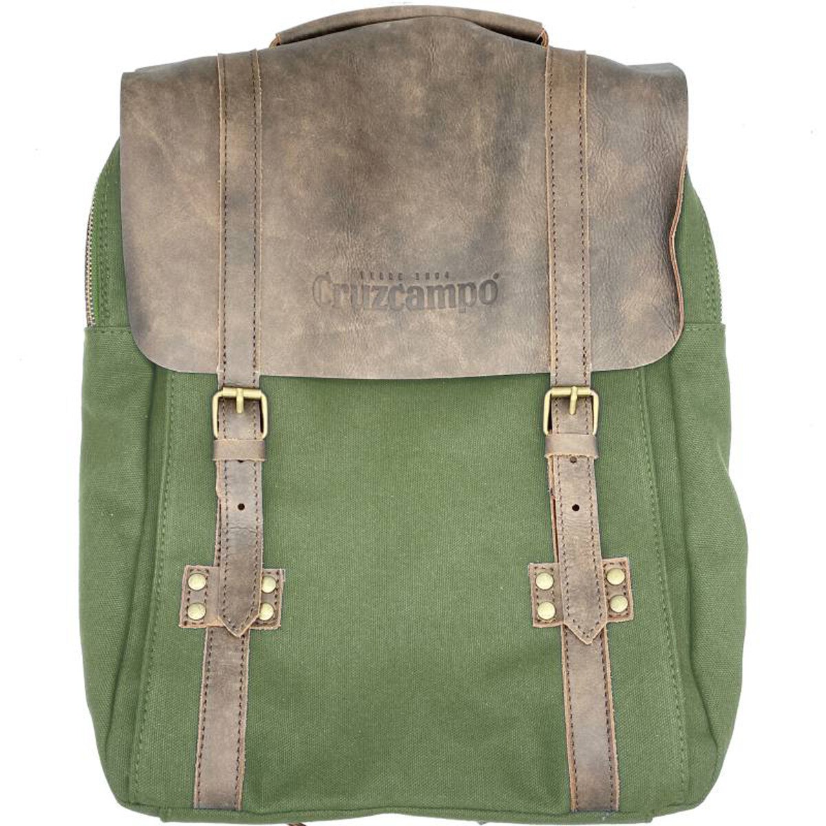 Cruzcampo - Mochila  Lona Y Piel Verde Y Marrón