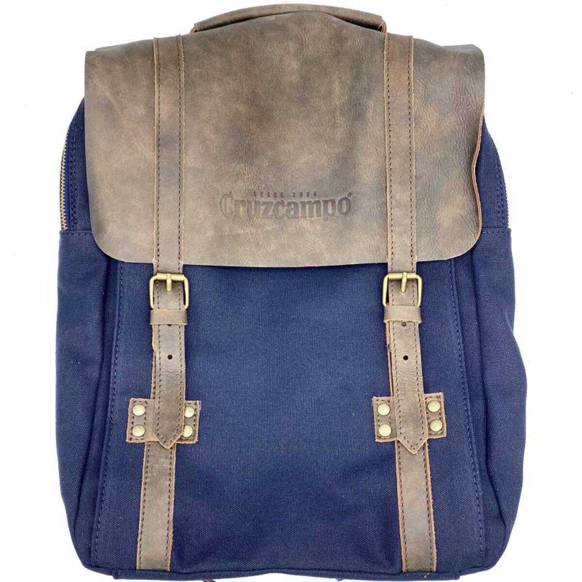 Cruzcampo - Mochila Lona Y Piel Azul Y Marrón