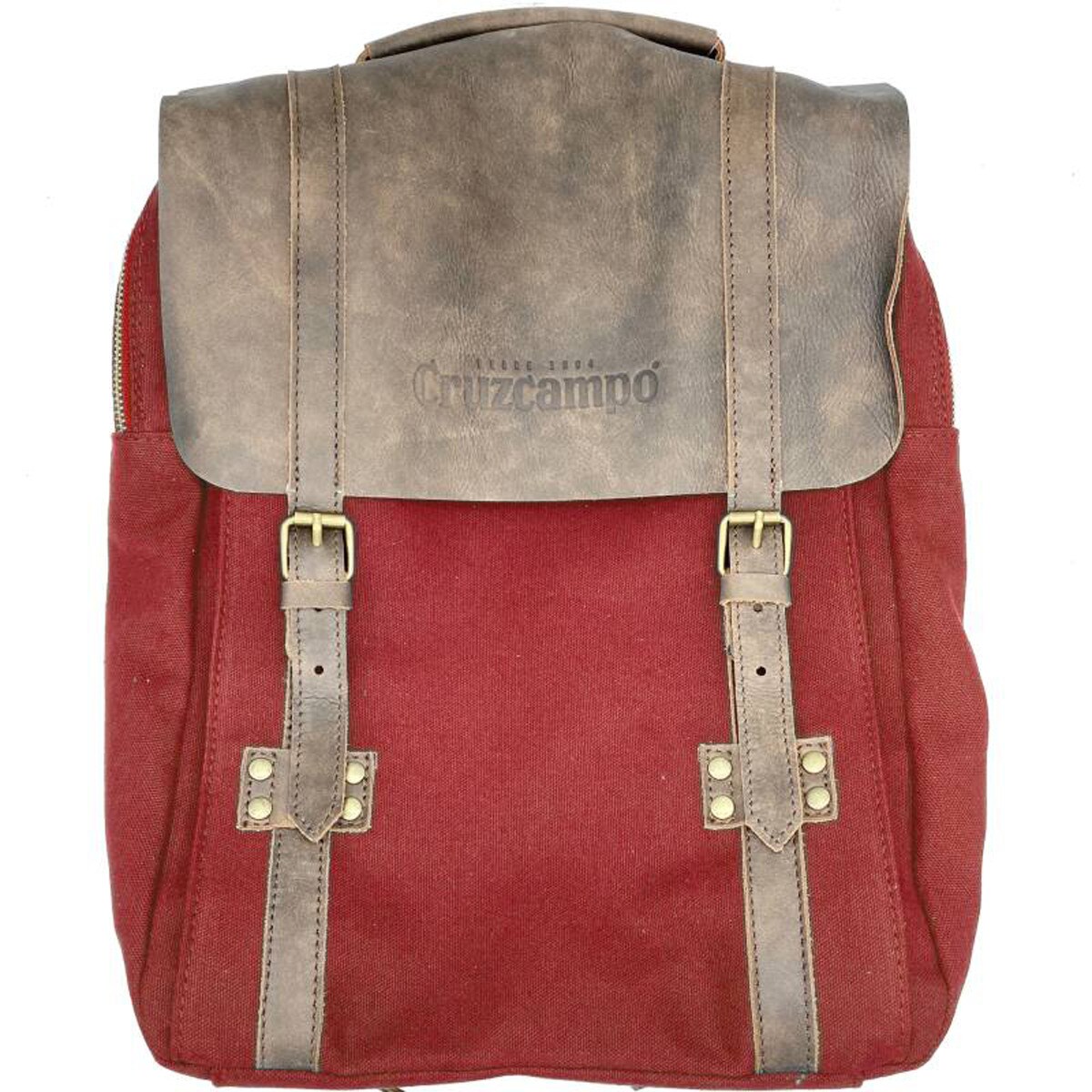 Cruzcampo - Mochila Lona Y Piel Burdeos Y Marrón