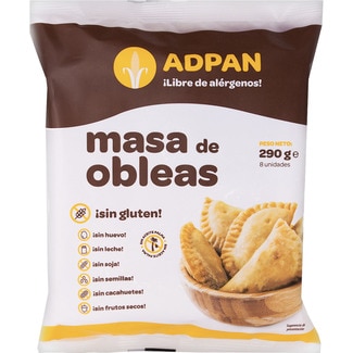 obleas para empanadilla sin gluten, sin huevo, sin leche y sin aceite de palma envase 290 g 8 unidades - Adpan