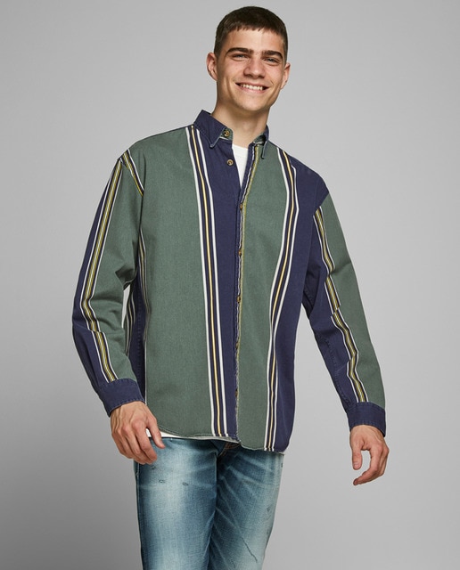 Camisa de hombre regular de rayas multic