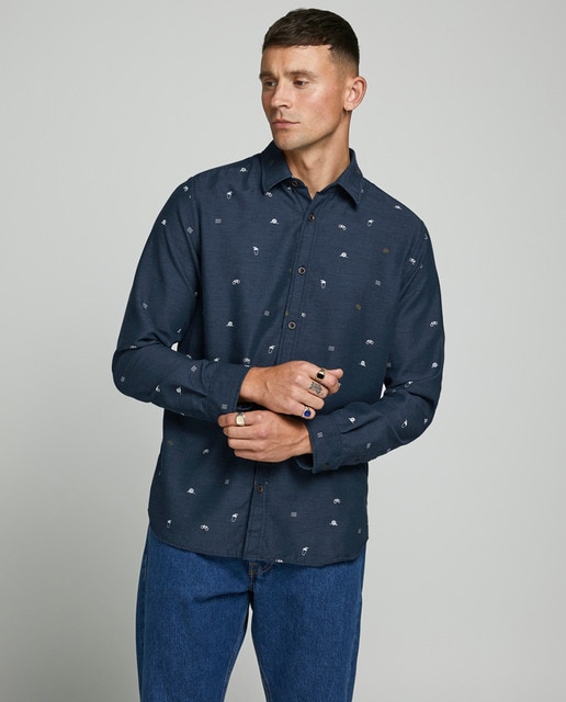 Camisa de hombre slim estampada azul