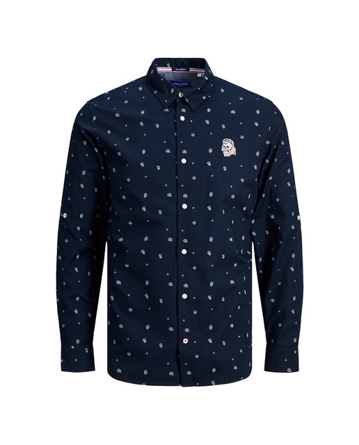 Camisa de hombre slim estampada azul
