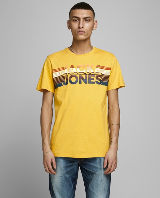 Camiseta de hombre amarilla de manga cor