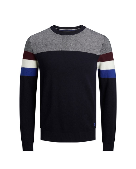 Jersey de hombre azul con el cuello redo