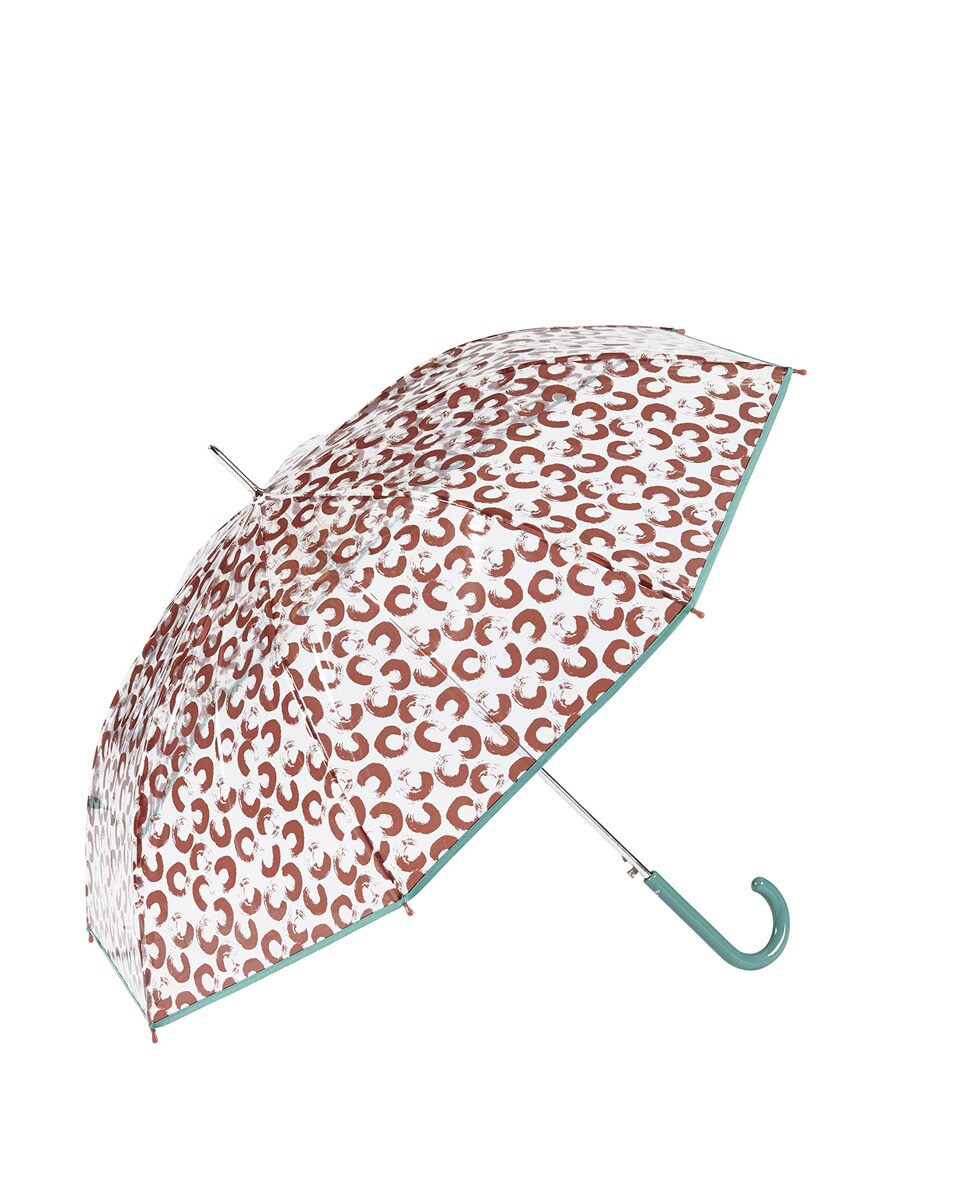 Gotta - Paraguas Transparente En Granate Con Estampado De Circulos