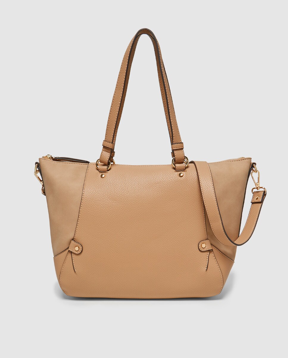 Bolso shopper grande El Corte Inglés en beige con laterales efecto ante ·  El Corte Inglés