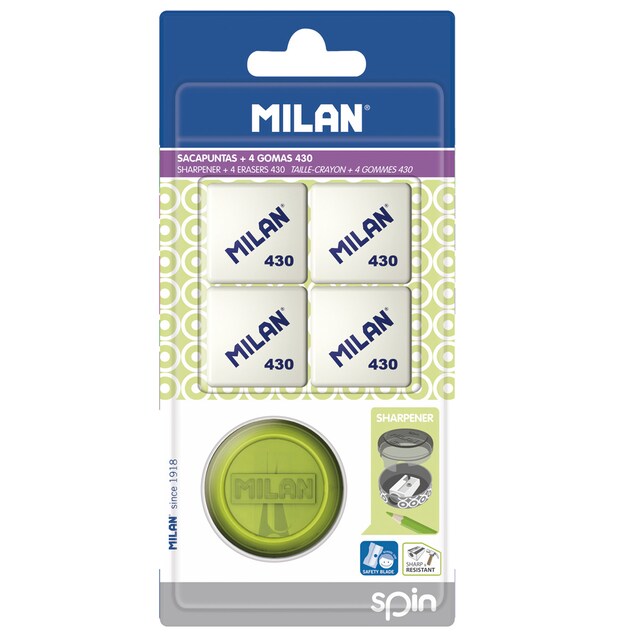 Imagen 0 de Blister sacapuntas Spin + 4 gomas Milan 430