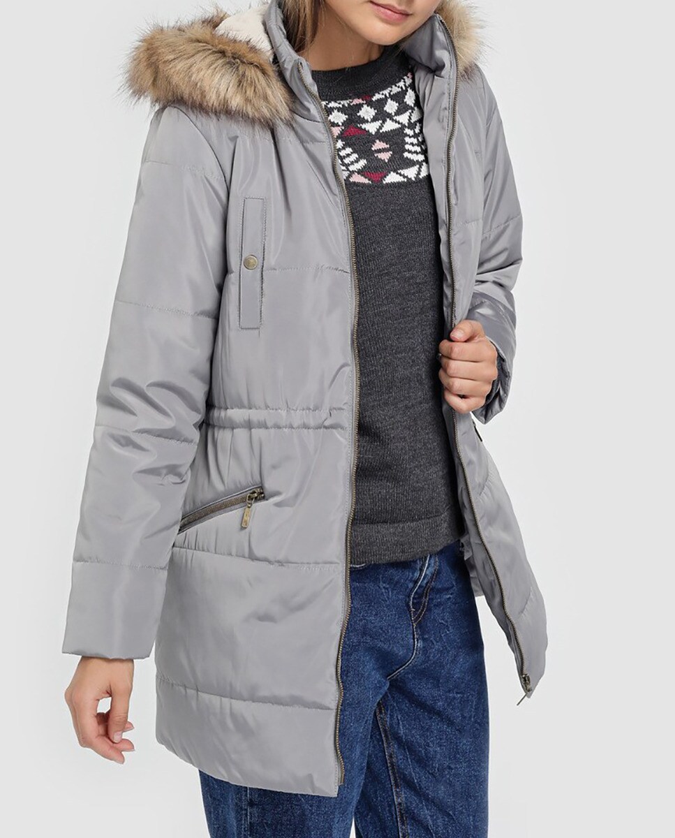 parka gris mujer