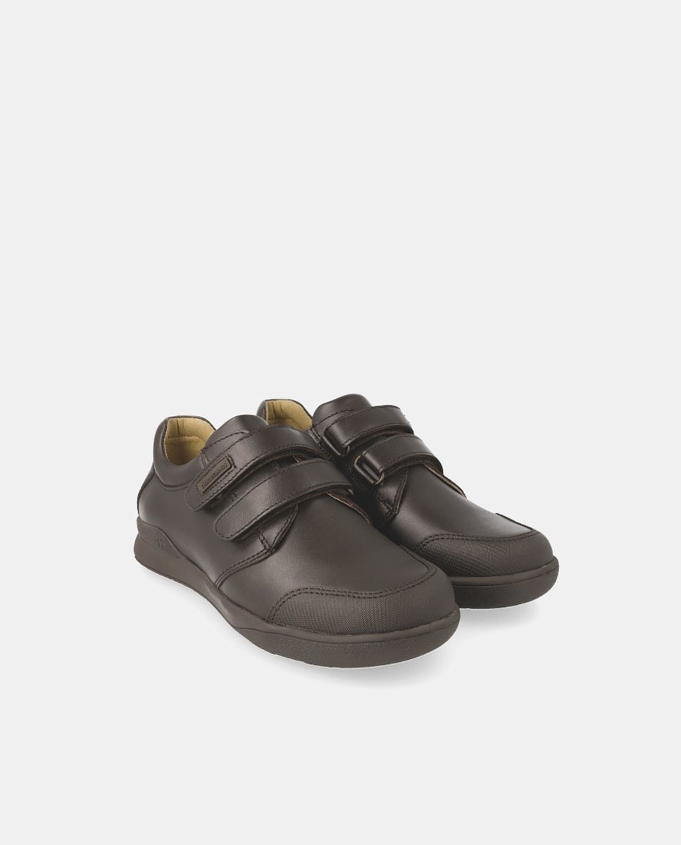 Sapatos com Fecho Aderente e em Pele - Castanho Castanho-claro-2