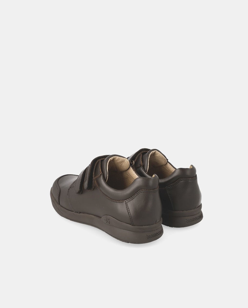 Sapatos com Fecho Aderente e em Pele - Castanho Castanho-claro-3