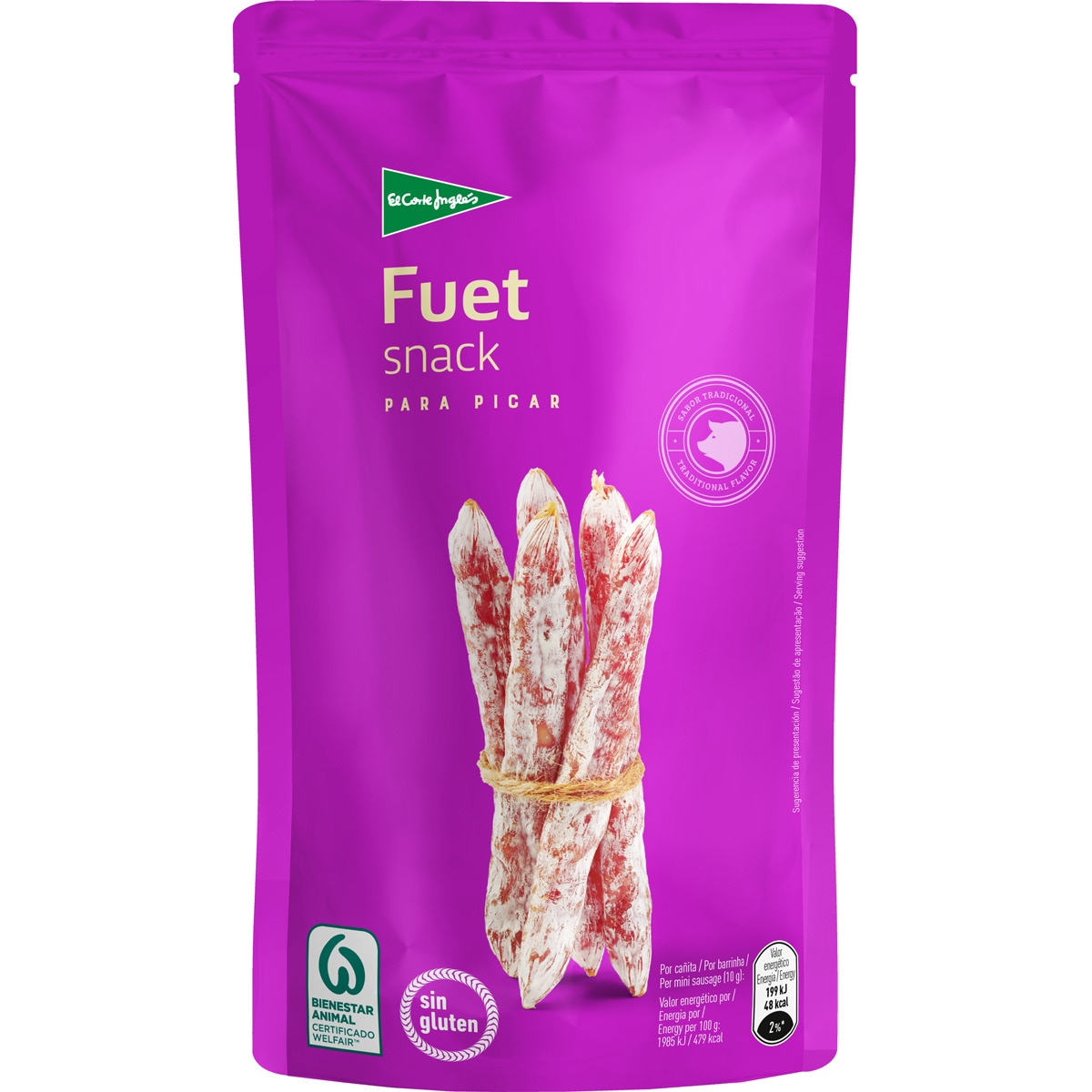 snack de fuet para picar sin gluten bolsa 50 g