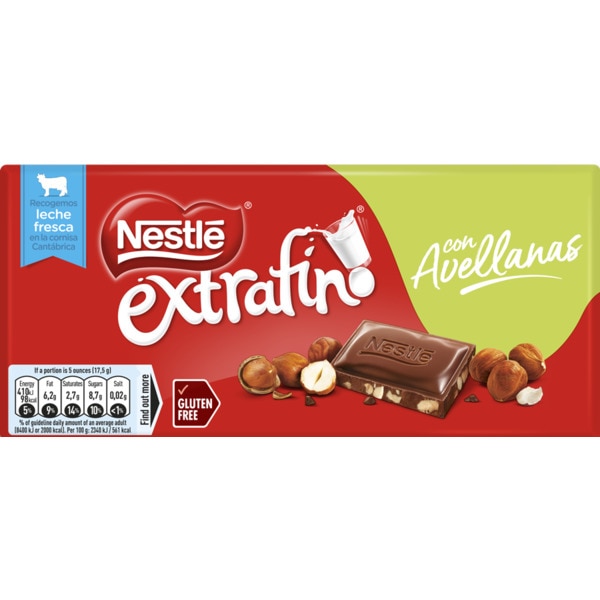 Chocolate de Leite com Avelãs sem Glúten embalagem 123 g