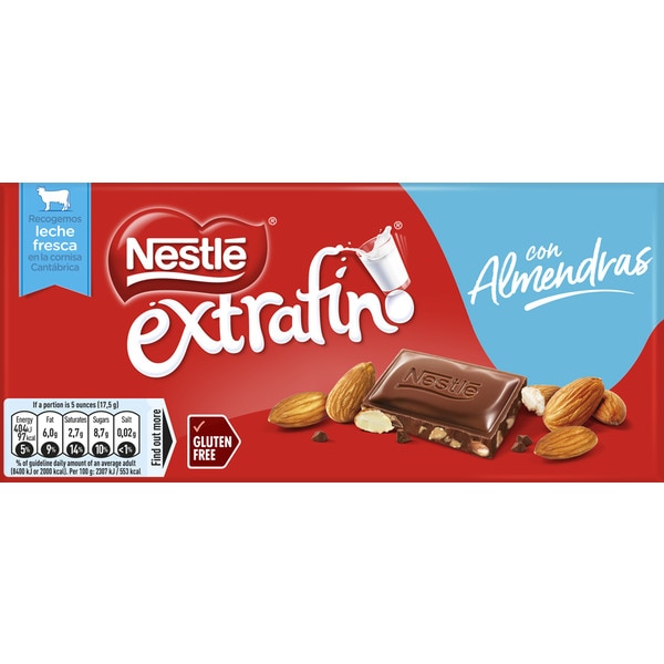 Tablete de Chocolate de Leite com Amêndoas Extrafino sem Glúten embalagem 123 g