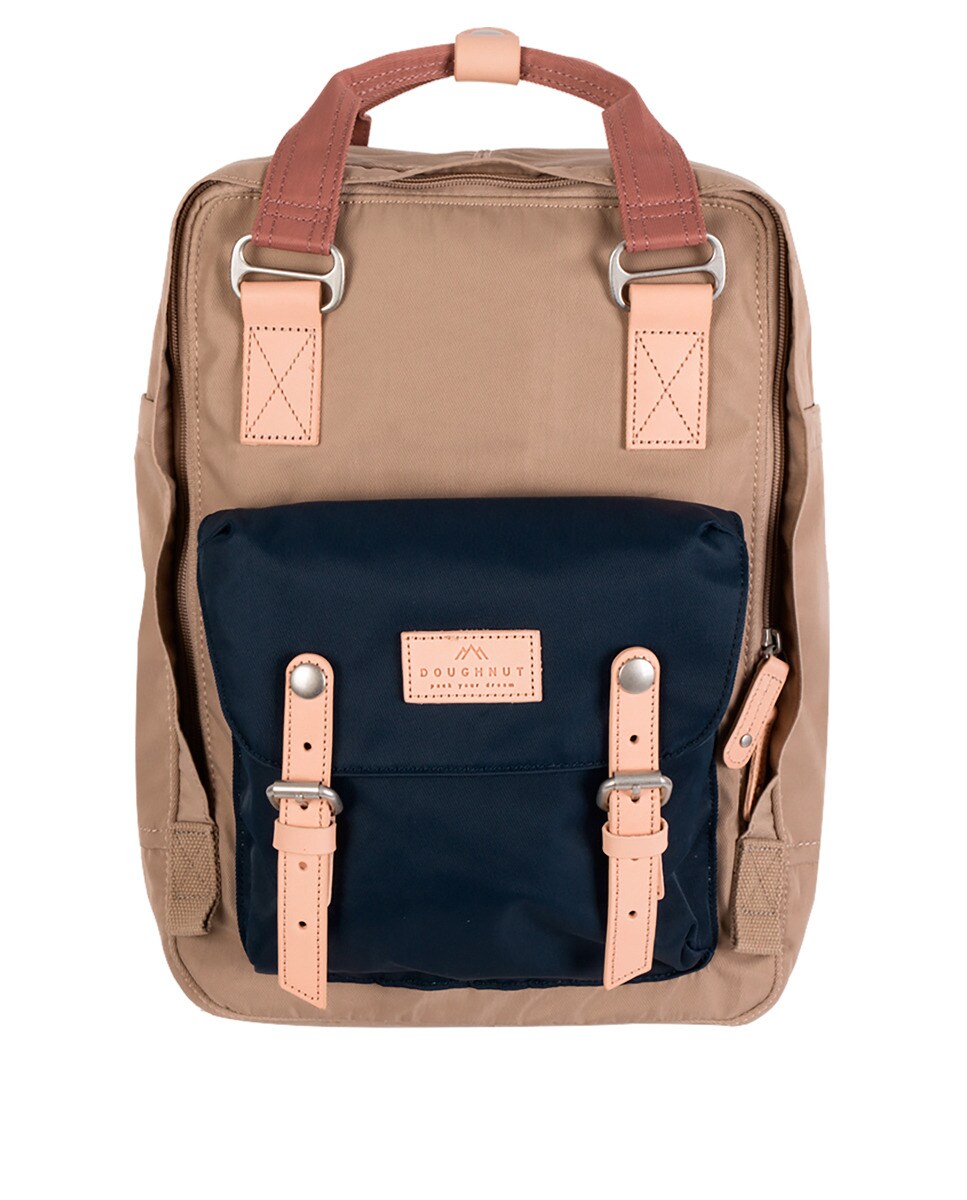 Doughnut - Mochila Unisex Mediana Macaroon De Nylon Impermeable Bicolor En Beige Y Azul Marino