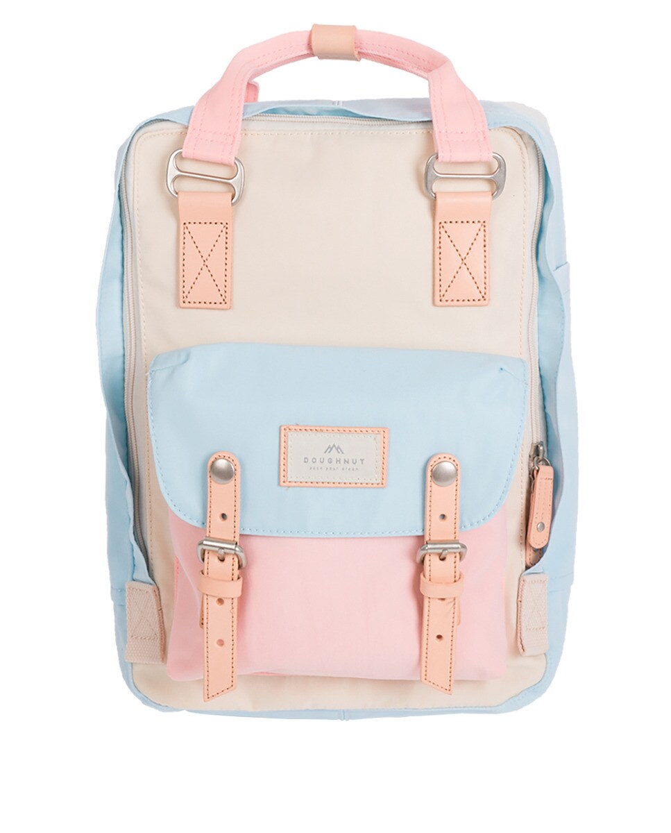 Doughnut - Mochila Unisex Mediana Macaroon De Nylon Impermeable Tricolor En Rosa, Azul Y Crema