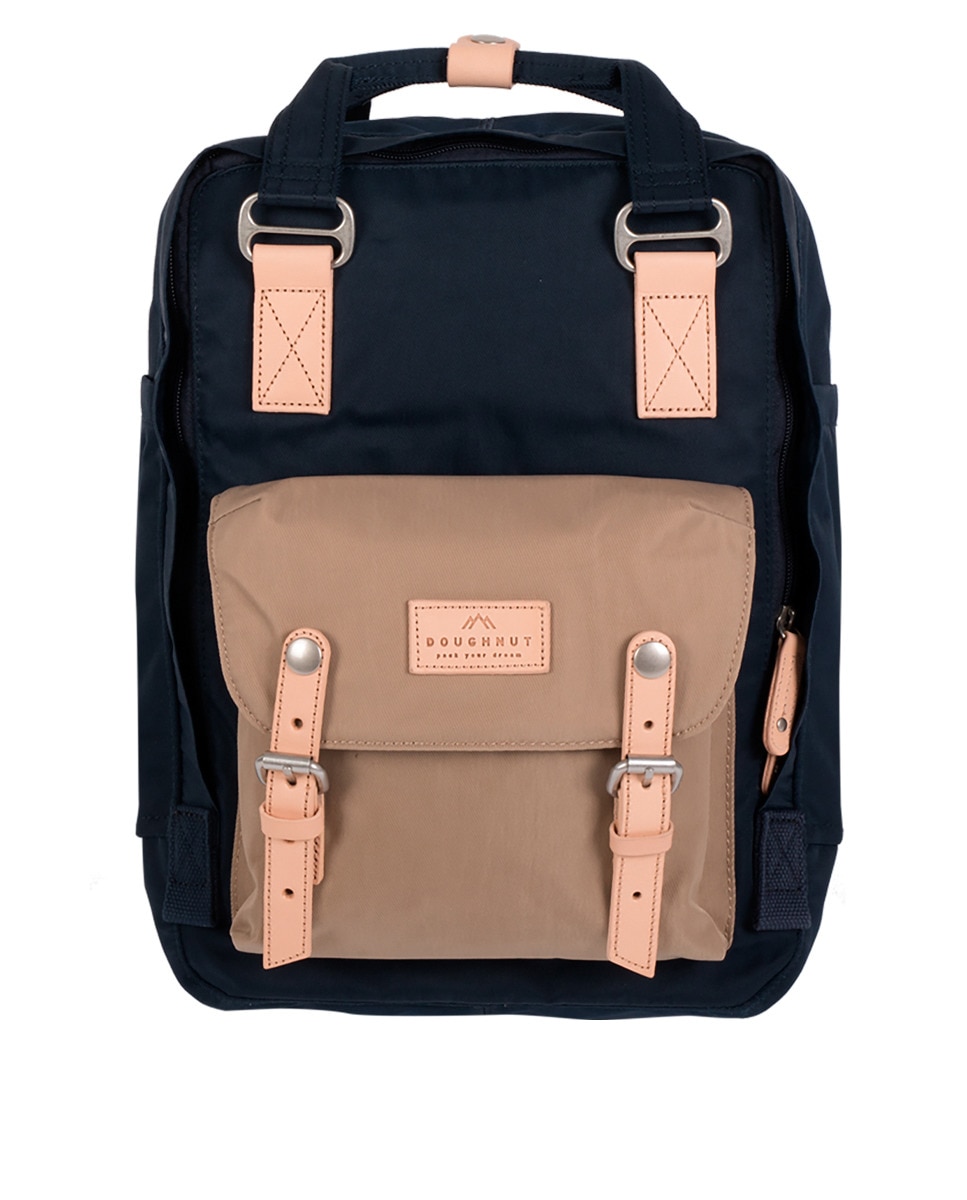 Doughnut - Mochila Unisex Mediana Macaroon De Nylon Impermeable Bicolor En Azul Marino Y Beige