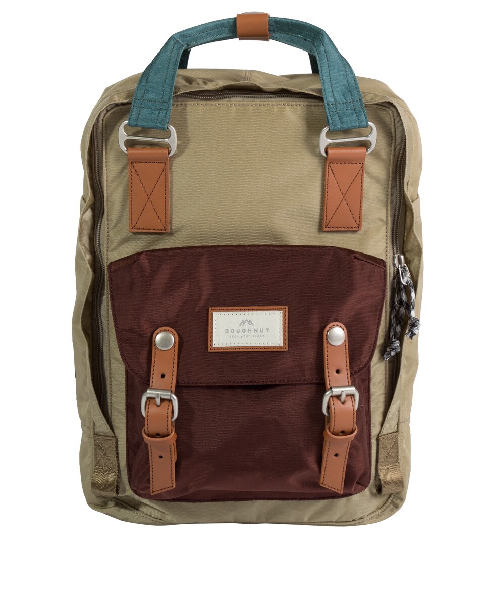 Doughnut - Mochila Unisex Mediana Macaroon De Nylon Impermeable Bicolor En Beige Y Granate Satinado