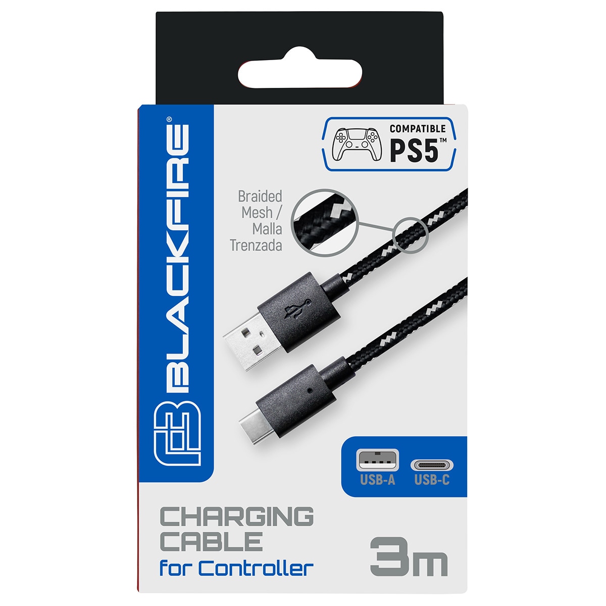 Cabo USB 3m Blackfire para Comando DualSense PS5 4