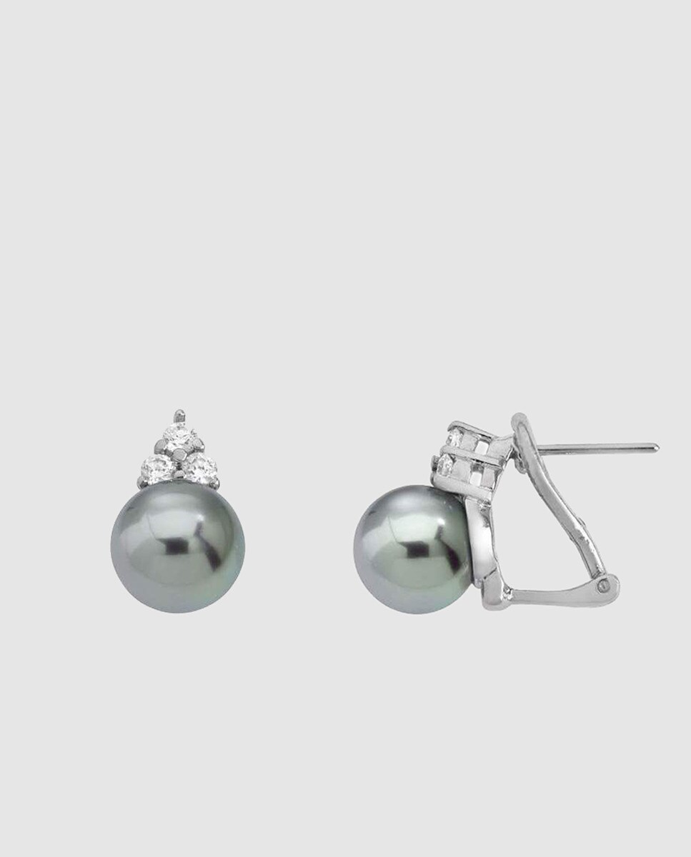 Majorica - Pendientes De Cierre Omega  Selene De Plata, Perlas Y Circonitas