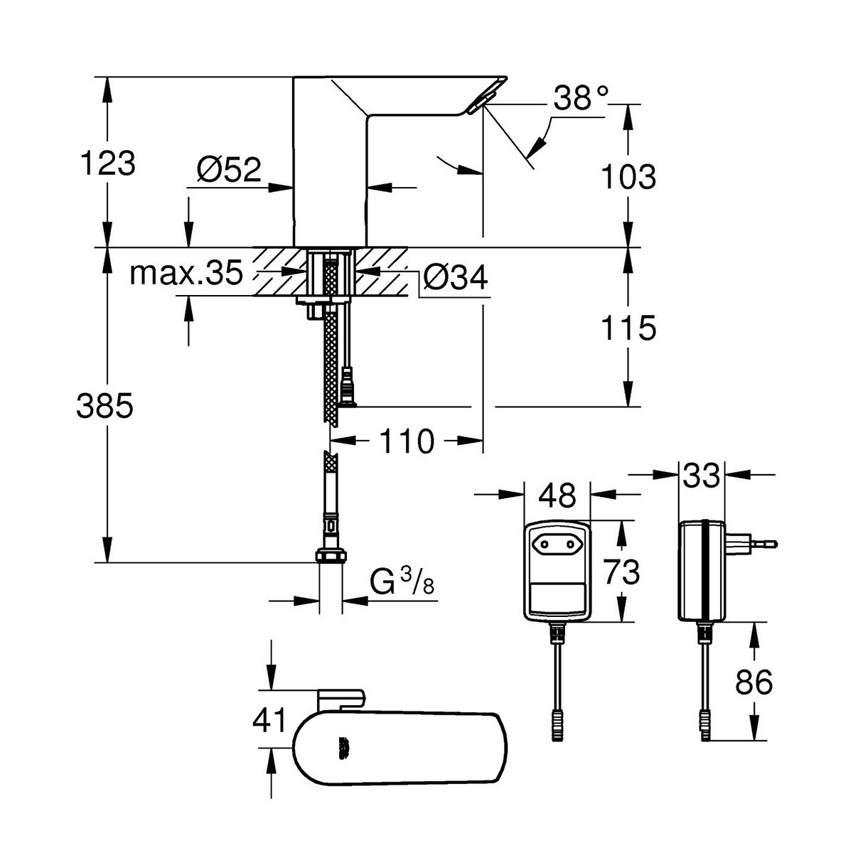Torneira Misturadora com Sensor com Transformador de Lavatório Bau Cosmopolitan Cromado-2