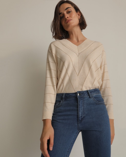 Jersey de mujer Woman Collection con rayas y escote en pico · Woman El Corte Inglés · El Corte