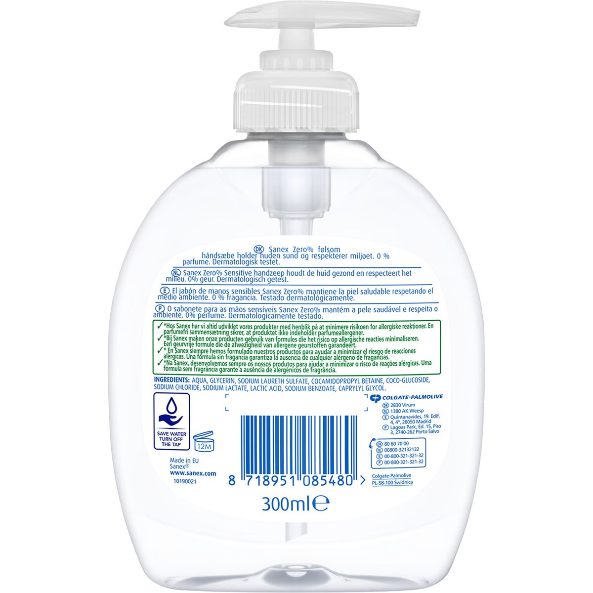 Buy Zero Sensitive liquid hand soap 0 fragrance, colourings and soap