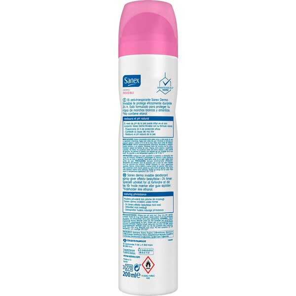 Buy Dermo Invisible no white marks deodorant 24h antiperspirant spray 200 ml · SANEX
