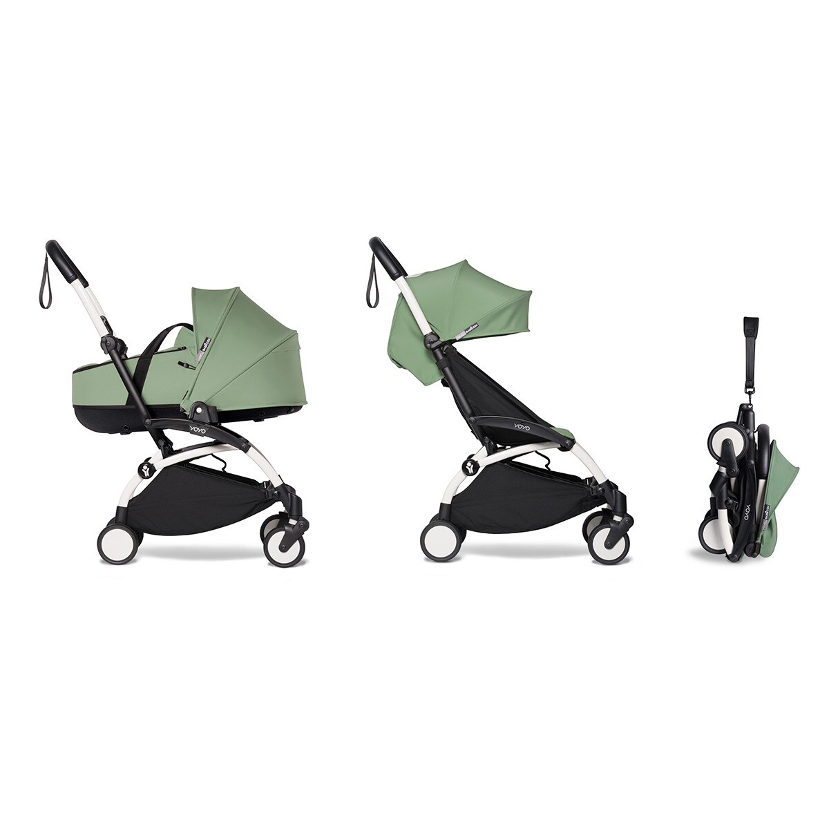 Babyzen - Coche De Paseo Dúo Yoyo 2 Con Chasis Blanco Y Capazo Peppermint Verde Claro