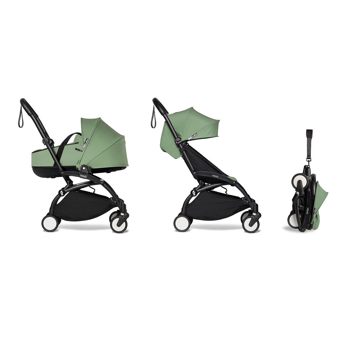 Babyzen - Coche De Paseo Dúo Yoyo 2 Con Chasis Negro Y Capazo Peppermint Verde Claro