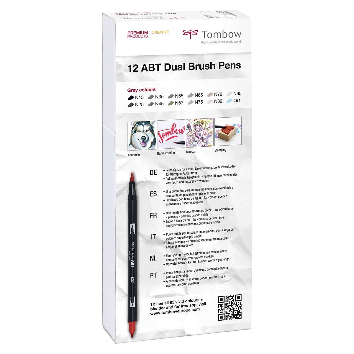 Estuche 12 Rotuladores ABT Tombow Colores Grises Gris-2