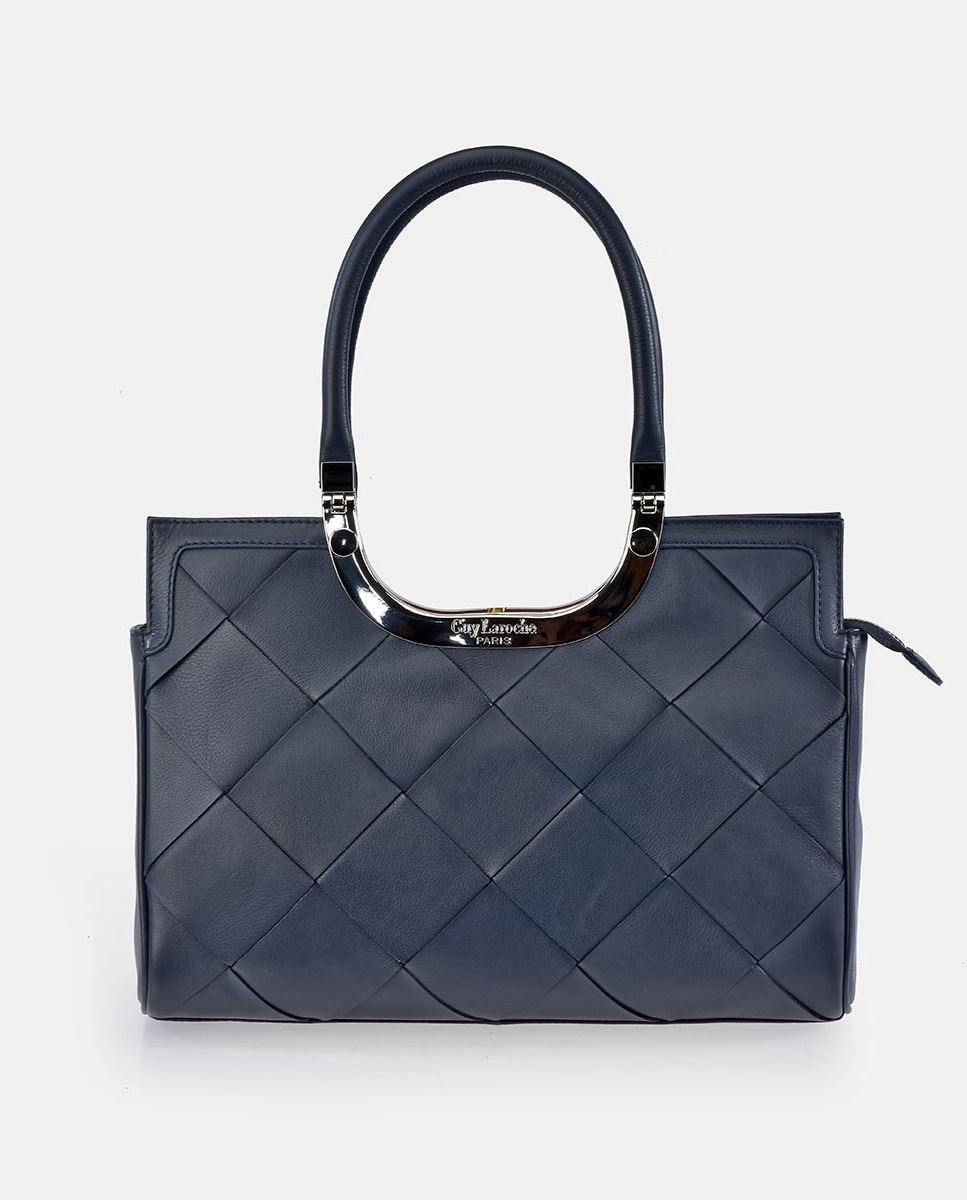 Bolso de mano Guy Laroche de piel lisa en azul marino con cremallera