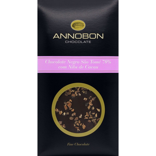 Chocolate Preto São Tomé 70% com Nibs de Cacau embalagem 80 g