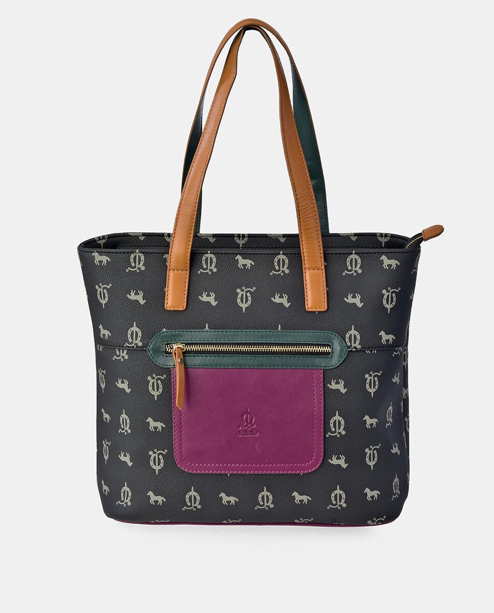 Bolso shopper El Caballo de lona en negro con estampado de logos · El Caballo  · El Corte Inglés