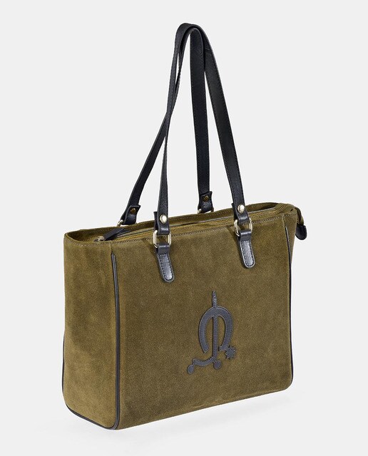 Bolso shopper El Caballo de serraje en verde oliva con cremallera · El  Caballo · El Corte Inglés